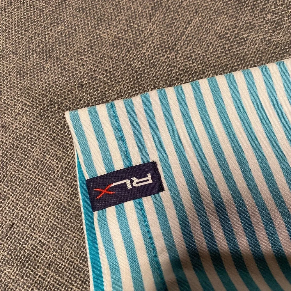 RLX Ralph Lauren Golf Polo Shirt Mens Size XL Blue Striped Performance